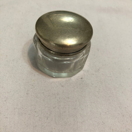 Antique Glass Silver Topped Dressing Table Pot.