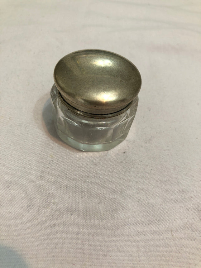 Antique Glass Silver Topped Dressing Table Pot.