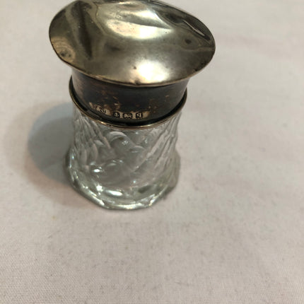Antique Glass Silver Topped Dressing Table Pot.