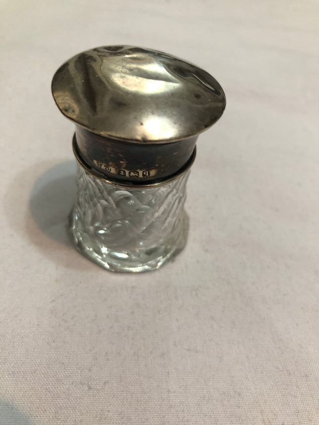 Antique Glass Silver Topped Dressing Table Pot.