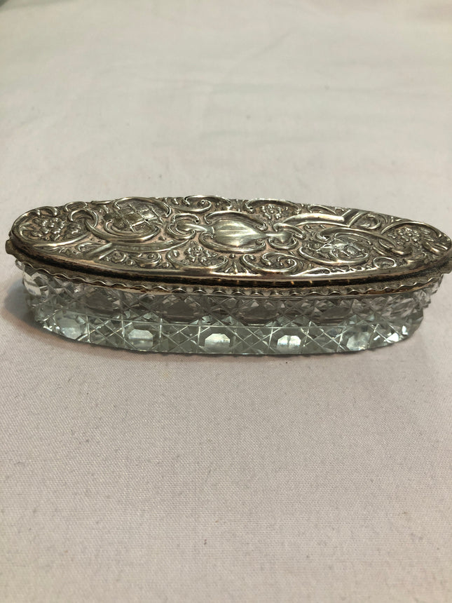 Antique Silver Topped Cut Glass Dressing Table Jar.