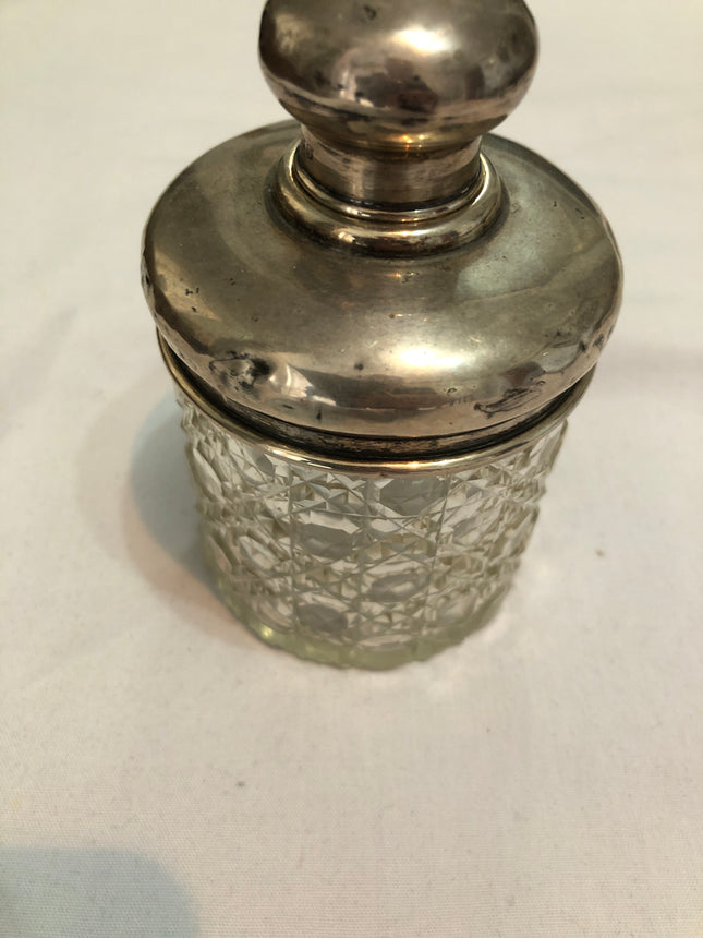 Antique Cut Glass Silver Topped Dressing Table Pot.