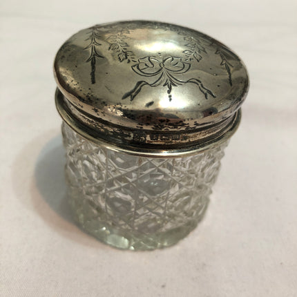 Antique Cut Glass Silver Topped Dressing Table Pot.