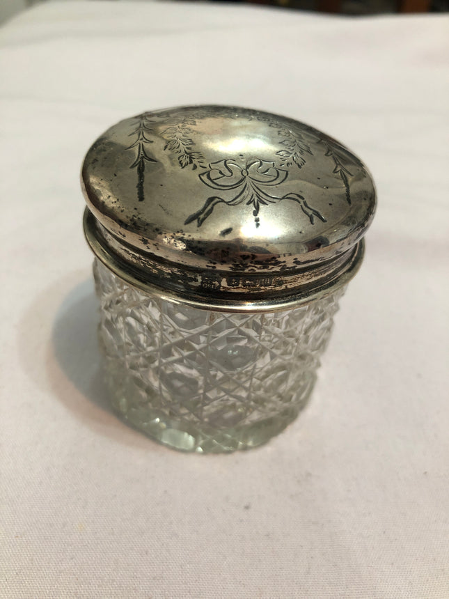 Antique Cut Glass Silver Topped Dressing Table Pot.