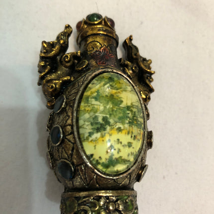 Oriental Inside Painted Landscape Scene Brass Snuff/Scent Bottle.