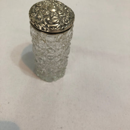 Antique Glass Silver Topped Dressing Table Pot.