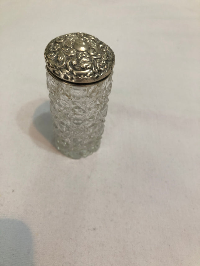 Antique Glass Silver Topped Dressing Table Pot.