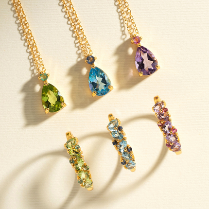 Pink Ruby & Amethyst Pear Cut Pendant Necklace in 18k Gold Vermeil