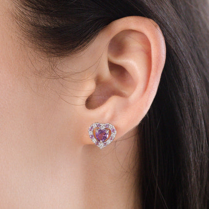 Purple Heart Lavender Amethyst Stud Earrings in Sterling Silver