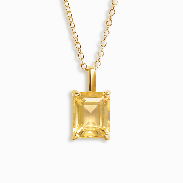 Citrine Emerald Cut Pendant Necklace in 18k Gold Vermeil