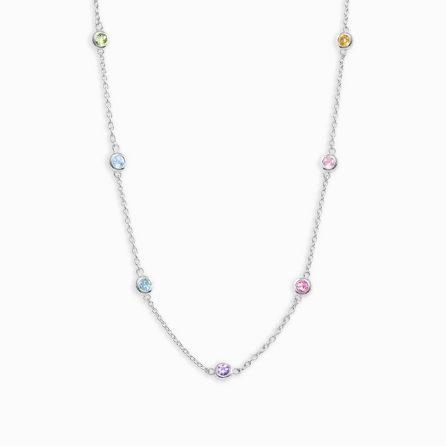 Rainbow Gemstone Necklace in Sterling Silver