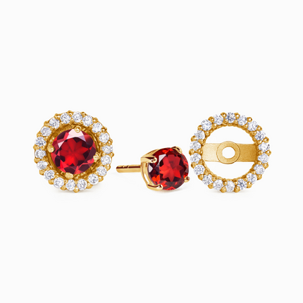 Garnet Halo Stud Earrings with Jackets in 18k Gold Vermeil