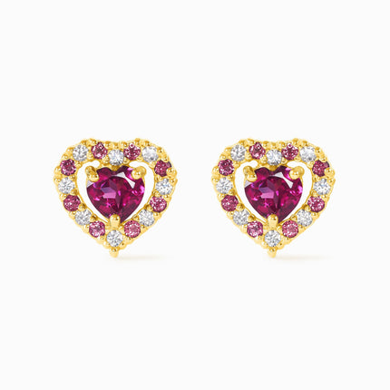 Red Heart Rhodolite Garnet Stud Earrings in 18k Gold Vermeil