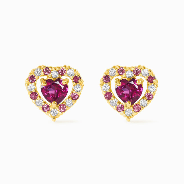 Red Heart Rhodolite Garnet Stud Earrings in 18k Gold Vermeil