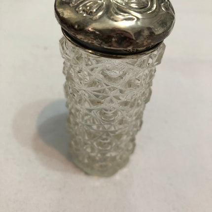 Antique Glass Silver Topped Dressing Table Pot.
