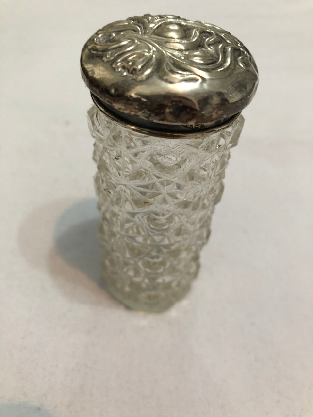 Antique Glass Silver Topped Dressing Table Pot.