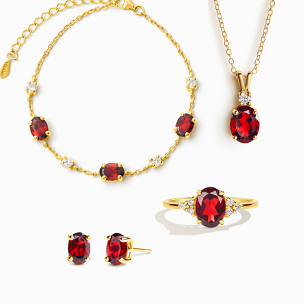 Complete Set - Garnet Jewellery Set in 18k Gold Vermeil