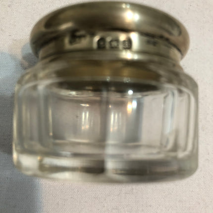 Antique Glass Silver Topped Dressing Table Pot.