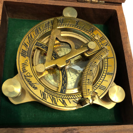 West London Brass Sundial Compass In Original Case.