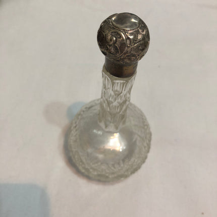 Antique Silver Topped Cut Glass Perfume /Scent Bottle.