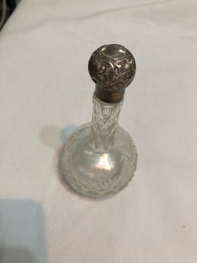 Antique Silver Topped Cut Glass Perfume /Scent Bottle.