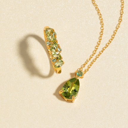 Emerald & Peridot Pear Cut Half Eternity Band in 18k Gold Vermeil