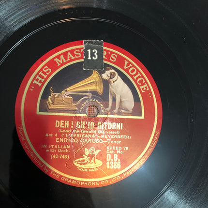 Enrico Caruso 78rpm Record Singing Addio & Deh Oh lO Ritorni.