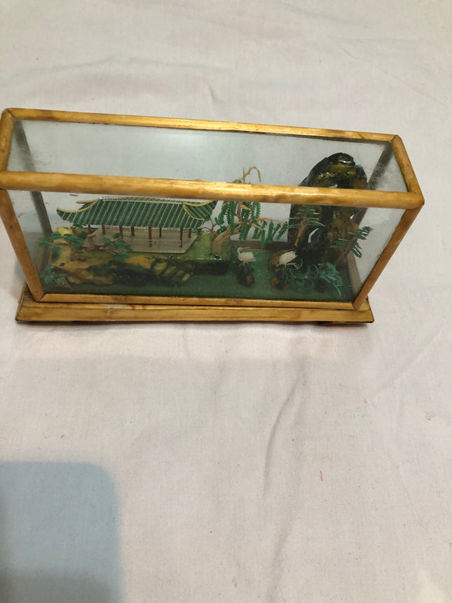 Handcrafted Chinese Scene In Glass Case.