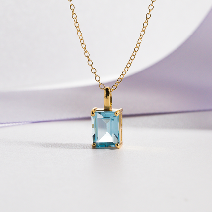 Blue topaz Emerald Cut Pendant Necklace in 18k Gold Vermeil