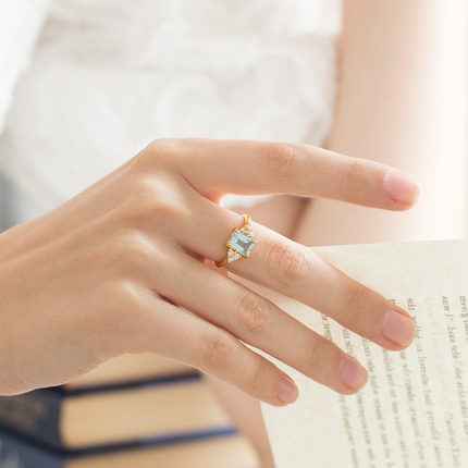 Blue Topaz Emerald Cut Ring in 18k Gold Vermeil