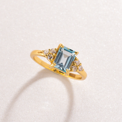 Blue Topaz Emerald Cut Ring in 18k Gold Vermeil