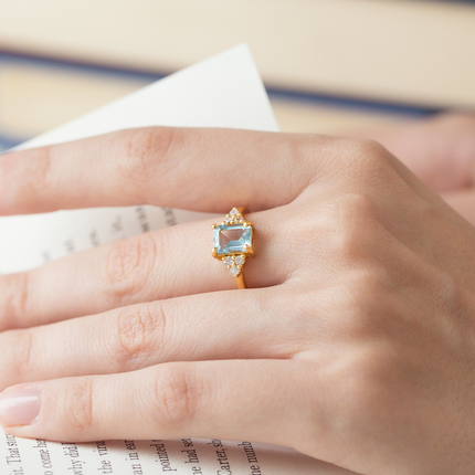 Blue Topaz Emerald Cut Ring in 18k Gold Vermeil