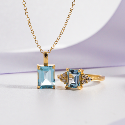 Blue Topaz Emerald Cut Ring in 18k Gold Vermeil