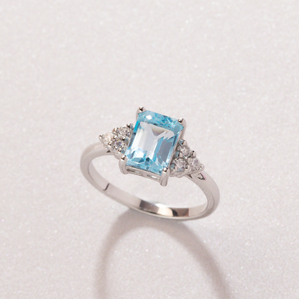 Blue Topaz Emerald Cut Ring in Sterling Silver
