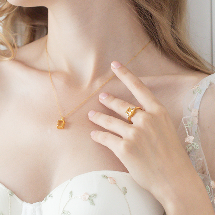 Citrine Emerald Cut Ring in 18k Gold Vermeil