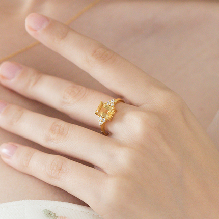 Citrine Emerald Cut Ring in 18k Gold Vermeil