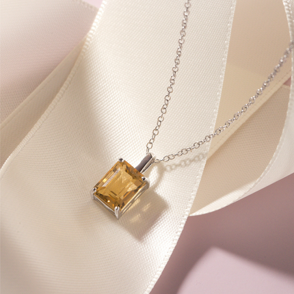 Citrine Emerald Cut Pendant Necklace in Sterling Silver