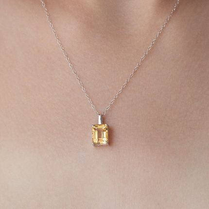 Citrine Emerald Cut Pendant Necklace in Sterling Silver