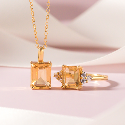 Citrine Emerald Cut Pendant Necklace in 18k Gold Vermeil