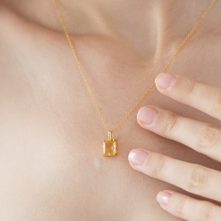 Citrine Emerald Cut Pendant Necklace in 18k Gold Vermeil