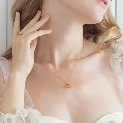 Citrine Emerald Cut Pendant Necklace in 18k Gold Vermeil