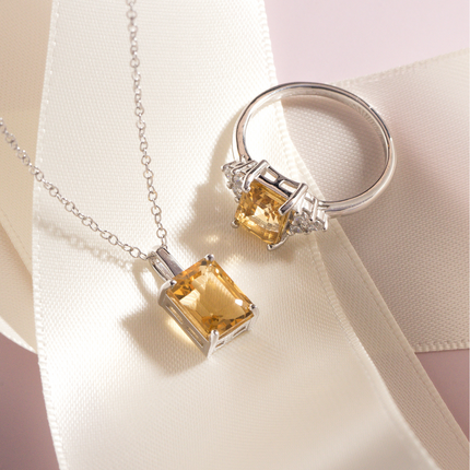 Citrine Emerald Cut Ring in Sterling Silver