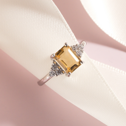 Citrine Emerald Cut Ring in Sterling Silver