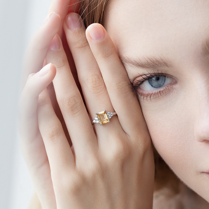 Citrine Emerald Cut Ring in Sterling Silver