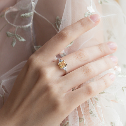 Citrine Emerald Cut Ring in Sterling Silver
