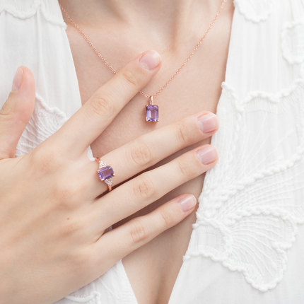 Lavender Amethyst Emerald Cut Ring in 18k Rose Gold Vermeil