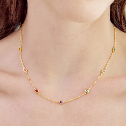 Rainbow Gemstone Necklace in 18k Gold Vermeil