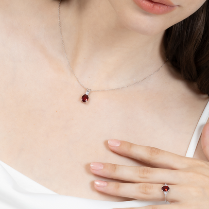 Garnet Pendant Necklace in Sterling Silver