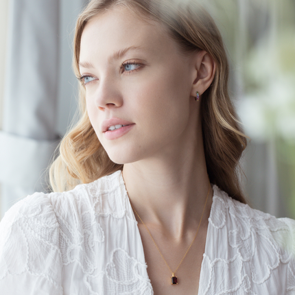 Garnet Emerald Cut Pendant Necklace in 18k Gold Vermeil