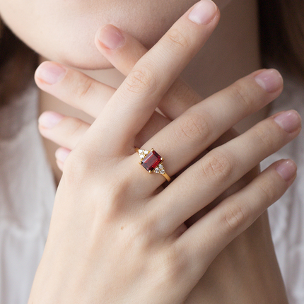 Garnet Emerald Cut Ring in 18k Gold Vermeil